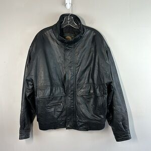 Members Only Black Genuine Leather Vintage Bomber Jacket Size M